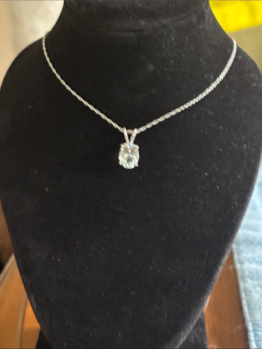 Silver Genuine Aquamarine Necklace 18”